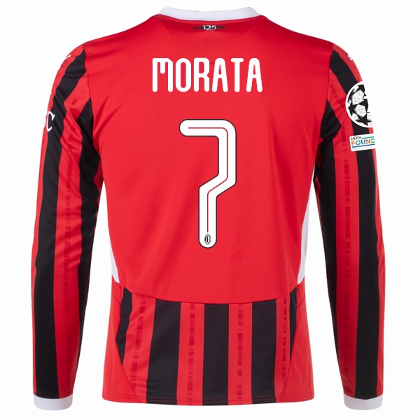 Soft Touch Inner Layer Puma AC Milan Alvaro Morata Home Long Sleeve Jersey w/ Champions League Patches 24/25 (Red/Black)