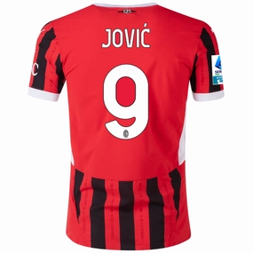 Puma AC Milan Authentic Luka Jovi? Home Jersey w/ Serie A Patch 24/25 (Puma Red/Puma Black) Comfort Collar Design Motion Boost