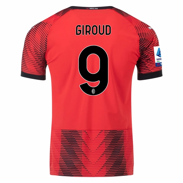 Reflective Safety Trim Non Restrictive Design Puma AC Milan Authentic Olivier Giroud Home Jersey w/ Serie A Patch 23/24 (Red/Puma Black)