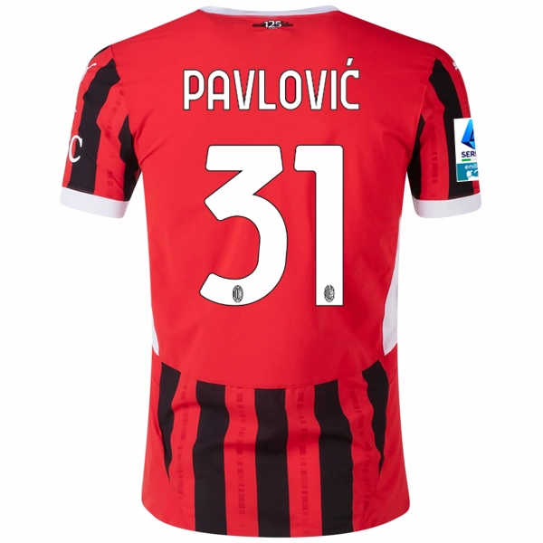 Fit Tech Thermal Barrier Interlock Puma AC Milan Authentic Strahinja Pavlovi? Home Jersey w/ Serie A Patch 24/25 (Puma Red/Puma Black)