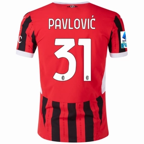 Puma AC Milan Authentic Strahinja Pavlovi? Home Jersey w/ Serie A Patch 24/25 (Puma Red/Puma Black) Lightweight Interlock Knit