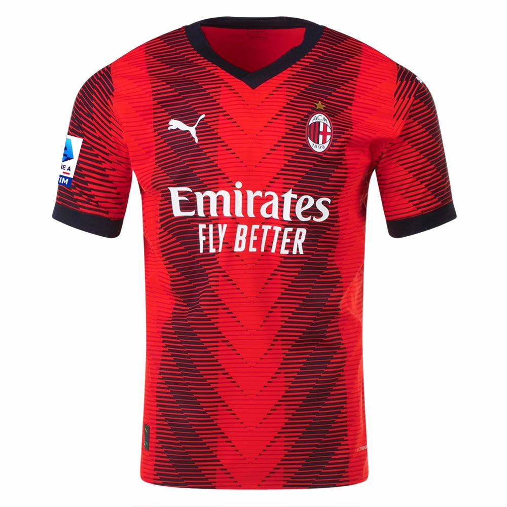 3D Knit Seamless Pattern Puma AC Milan Christian Pulisic Authentic Home Jersey w/ Serie A Patch 23/24 (Red/Puma Black)