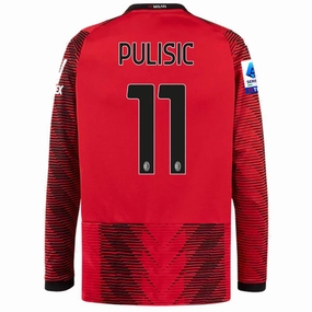 Multi Panel Construction Puma AC Milan Christian Pulisic Long Sleeve Home Jersey w/ Serie A Patch 23/24 (Red/Puma Black)