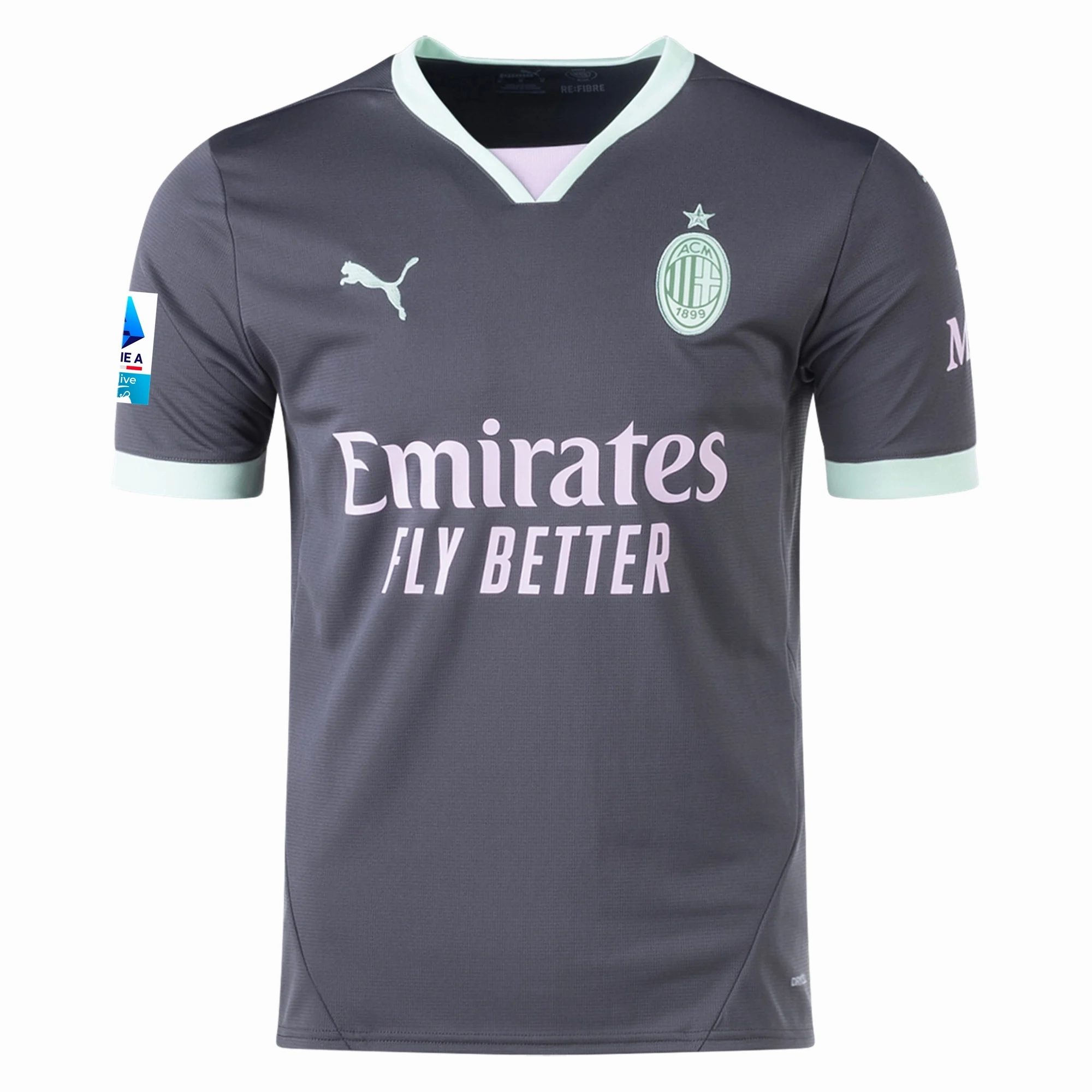 Vapor Control Weave Comfort Performance Puma AC Milan Christian Pulisic Third Jersey w/ Serie A Patch 24/25 (Shadow Gray/Fresh Mint)