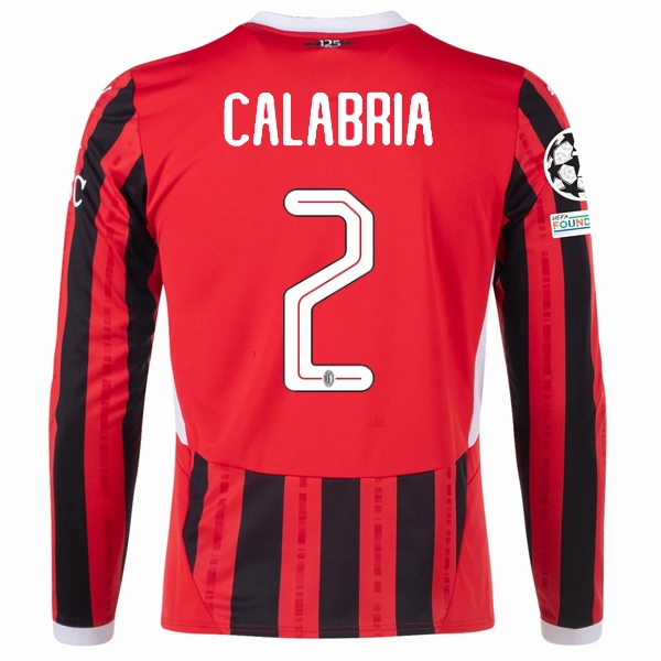 Smooth Zone Paneling Smart Comfort Puma AC Milan Davide Calabria Home Long Sleeve Jersey w/ Champions League Patches 24/25 (Red/Black)