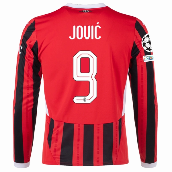 Puma AC Milan Luka Jovi? Home Long Sleeve Jersey w/ Champions League Patches 24/25 (Red/Black) All-Day Wear Modern Look