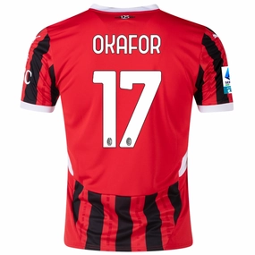 Bonded Armhole Non Binding Edgework Puma AC Milan Noah Okafor Home Jersey w/ Serie A Patch 24/25 (Puma Red/Puma Black)