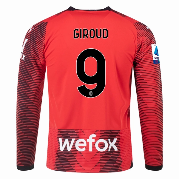 Eco Friendly Fabric Blends Puma AC Milan OLIVIER GIROUD Long Sleeve Home Jersey w/ Serie A Patch 23/24 (Red/Puma Black)