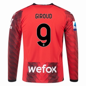 Eco Friendly Fabric Blends Puma AC Milan OLIVIER GIROUD Long Sleeve Home Jersey w/ Serie A Patch 23/24 (Red/Puma Black)