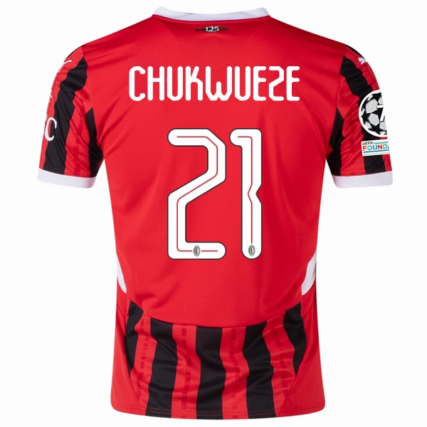 Puma AC Milan Samuel Chukwueze Home Jersey w/ Champions League Patches 24/25 (Puma Red/Puma Black) Molded Collar Architecture