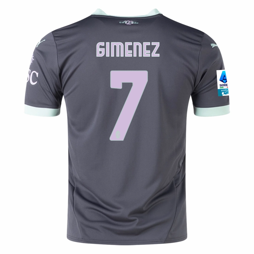 Flatlock Seam Finish Puma AC Milan Santiago Gimenez Third Jersey w/ Serie A Patch 24/25 (Shadow Gray/Fresh Mint)
