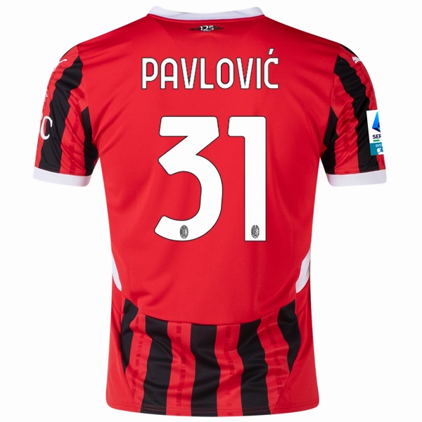 Vapor Transfer Fabric Quick Repair Yarn Puma AC Milan Strahinja Pavlovi? Home Jersey w/ Serie A Patch 24/25 (Puma Red/Puma Black)