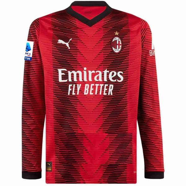 Style Performance Puma AC Milan THEO HERN??NDEZ Long Sleeve Home Jersey w/ Serie A Patch 23/24 (Red/Puma Black)