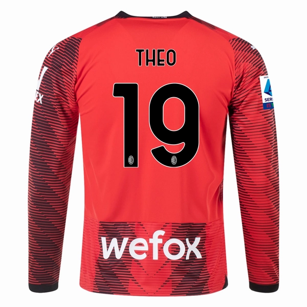 Puma AC Milan THEO HERN??NDEZ Long Sleeve Home Jersey w/ Serie A Patch 23/24 (Red/Puma Black) Rush Ready gear up
