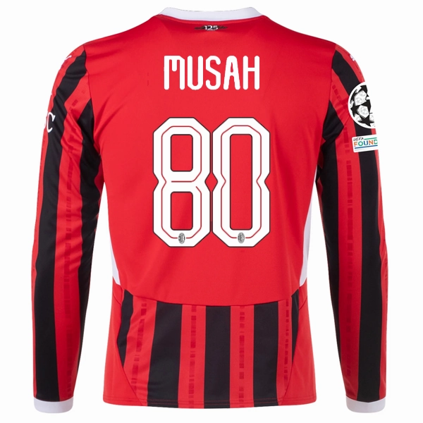 Sun Protection Fabric Feel Good Fit Puma AC Milan Yunus Musah Home Long Sleeve Jersey w/ Champions League Patches 24/25 (Red/Black)