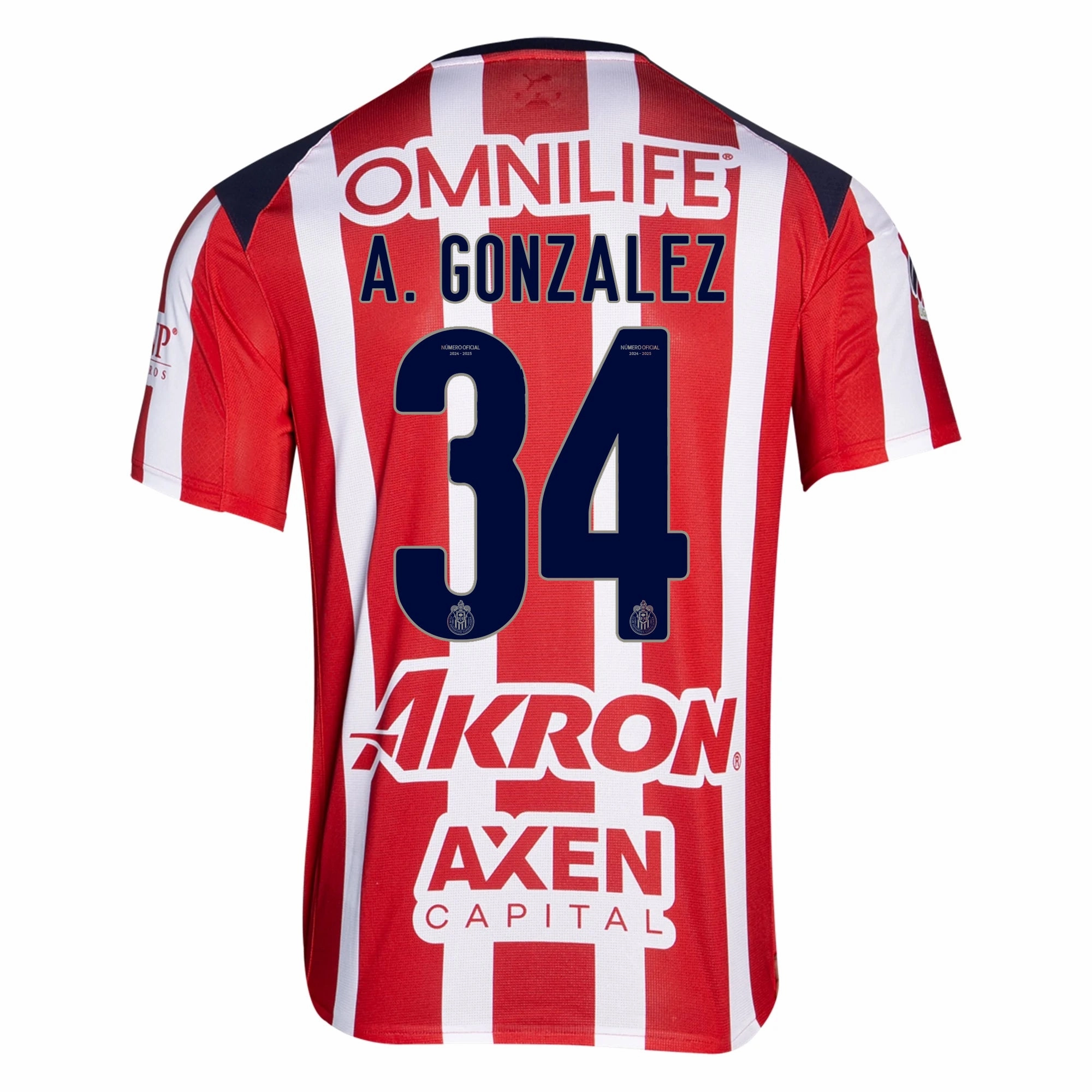 Puma Armando Gonzalez Men's Chivas De Guadalajara Home Jersey 25/26 (Puma Red/White) Friction Dispersing Weave Anti Pilling Surface Treatment
