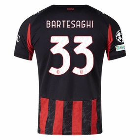 Puma Bartesaghi Men's AC Milan Home Jersey w/ Champions League Patches 25/26 (Red/Black) Fitted Look