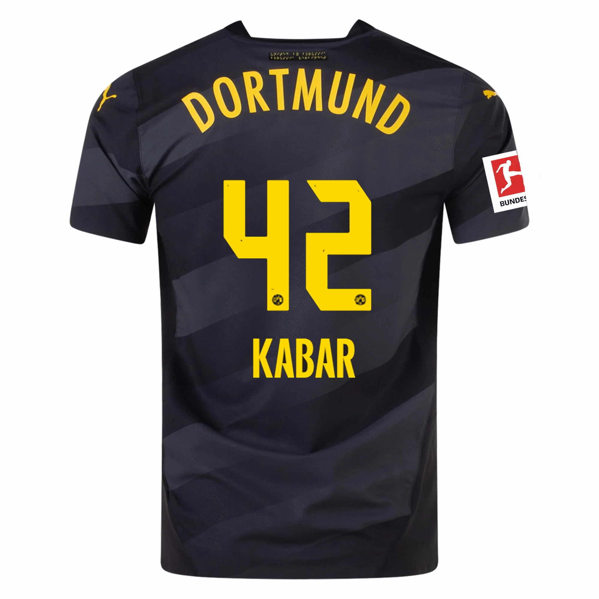 Non Irritating Fabric Puma Borussia Dortmund Authentic Almugera Kabar Away Jersey w/ Bundesliga Patch 24/25 (Puma Black/Faster Yellow)
