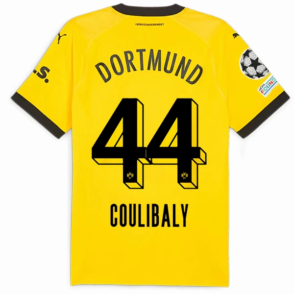 Puma Borussia Dortmund Authentic Coulibaly Home Jersey w/ Champions League Patches 23/24 (Cyber Yellow/Puma Black) Breathable Design Functional Performance
