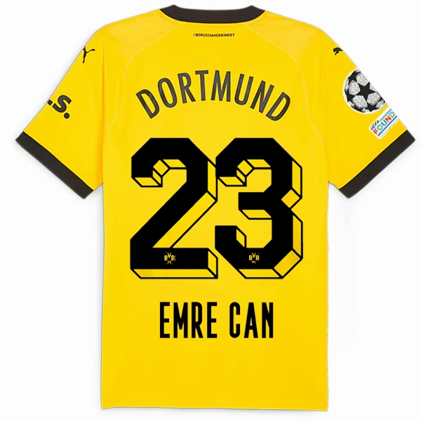 Reinforced Hems Puma Borussia Dortmund Authentic Emre Can Home Jersey w/ Champions League Patches 23/24 (Cyber Yellow/Puma Black)