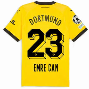 Reinforced Hems Puma Borussia Dortmund Authentic Emre Can Home Jersey w/ Champions League Patches 23/24 (Cyber Yellow/Puma Black)