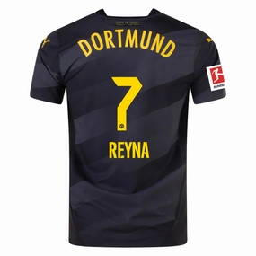Light Reflective Trim Accent Puma Borussia Dortmund Authentic Gio Reyna Away Jersey w/ Bundesliga Patch 24/25 (Puma Black/Faster Yellow)