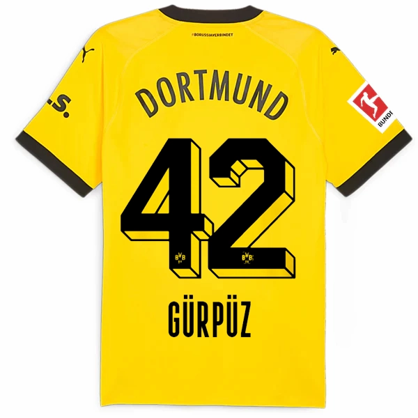 Anti Static Finish Quick Pull Puma Borussia Dortmund Authentic Gurpuz Home Jersey w/ Bundesliga Patch 23/24 (Cyber Yellow/Puma Black)