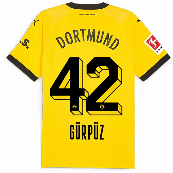 Puma Borussia Dortmund Authentic Gurpuz Home Jersey w/ Bundesliga Patch 23/24 (Cyber Yellow/Puma Black) Rapid Fit Simple Layer