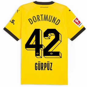 Puma Borussia Dortmund Authentic Gurpuz Home Jersey w/ Bundesliga Patch 23/24 (Cyber Yellow/Puma Black) Rapid Fit Simple Layer