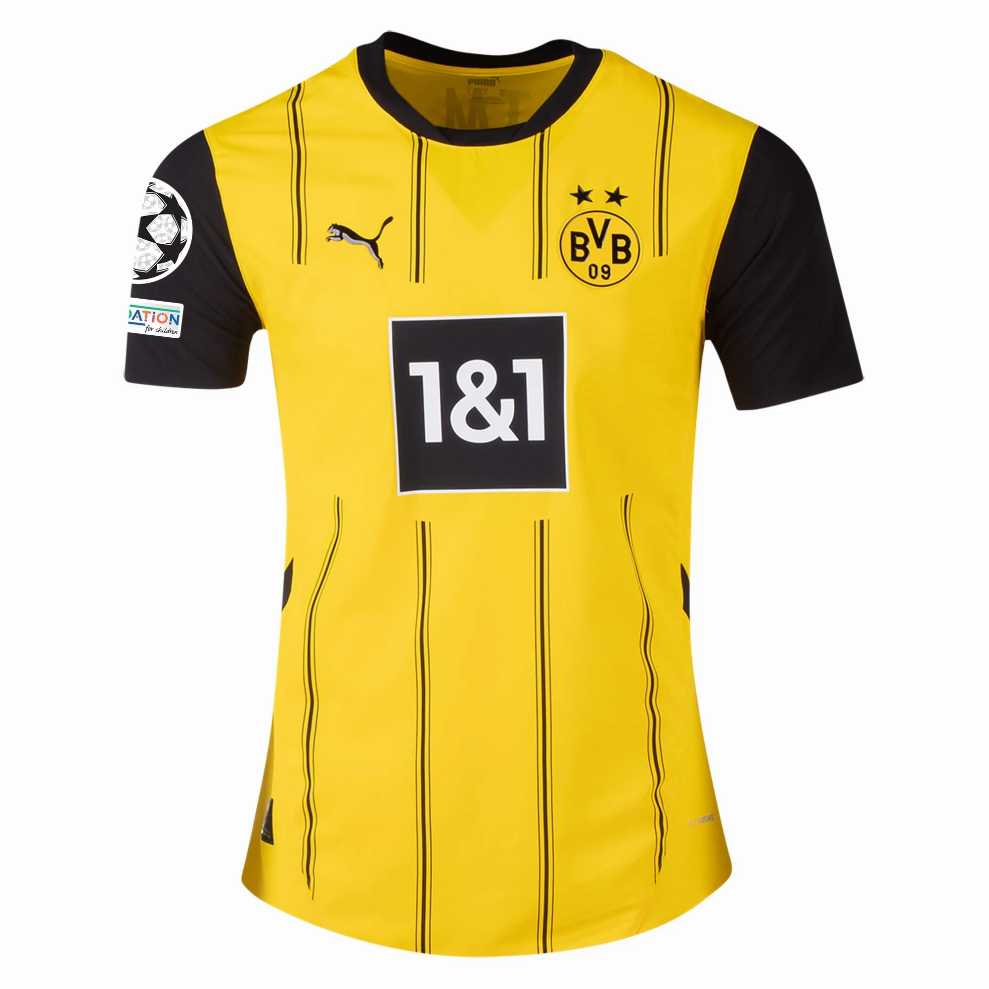 Adaptive Thermal Control Puma Borussia Dortmund Authentic Home Jersey w/ Champions League Patches 24/25 (Faster Yellow/Puma Black)