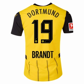 Smooth Lock Stitching Quick Repair Yarn Puma Borussia Dortmund Authentic Julian Brandt Home Jersey w/ Bundesliga Patch 24/25 (Faster Yellow/Puma Black)