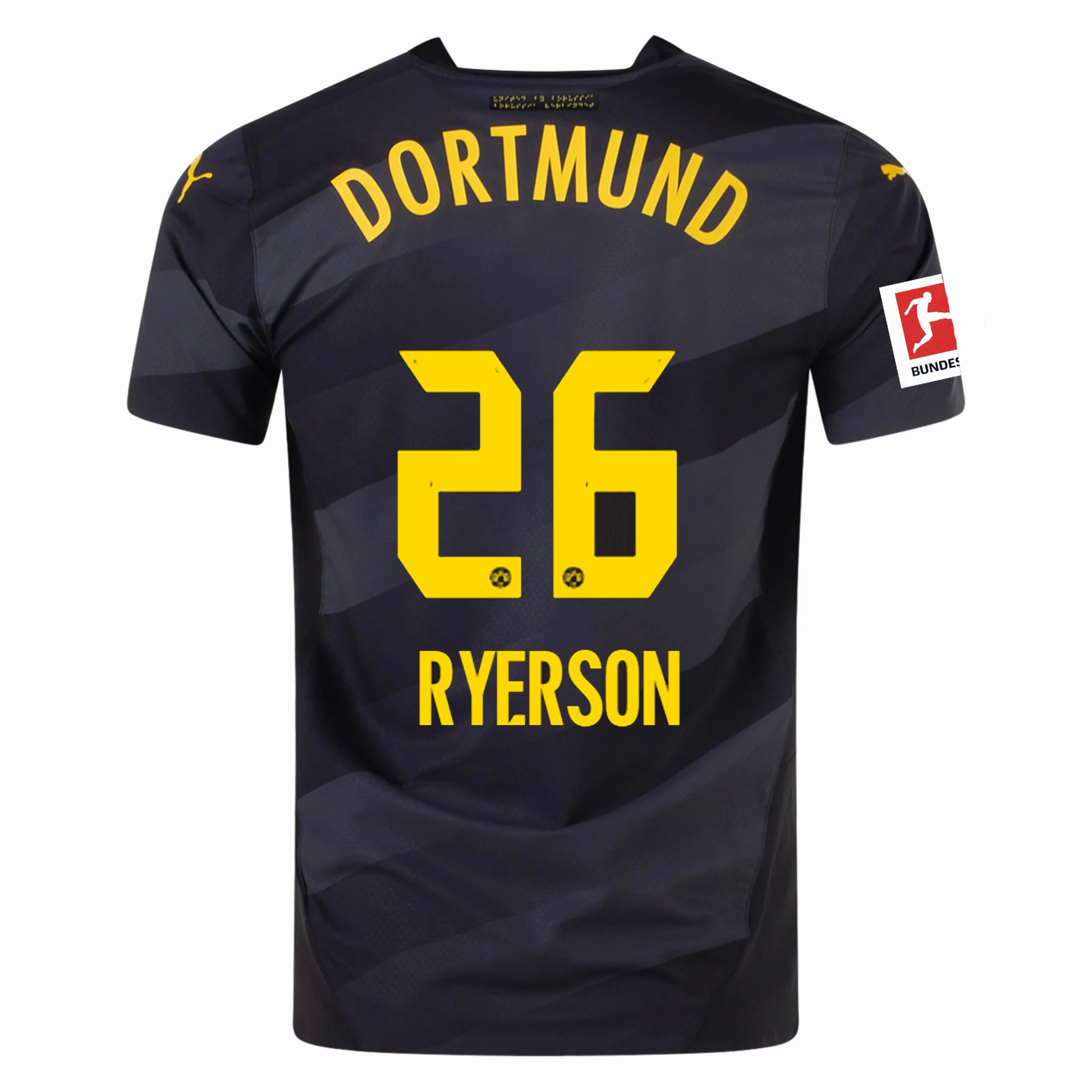 Non Restrictive Design Puma Borussia Dortmund Authentic Julian Ryerson Away Jersey w/ Bundesliga Patch 24/25 (Puma Black/Faster Yellow)
