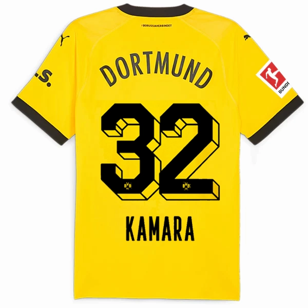 Puma Borussia Dortmund Authentic Kamara Home Jersey w/ Bundesliga Patch 23/24 (Cyber Yellow/Puma Black) Stretch Fit Fabric Raglan sleeves