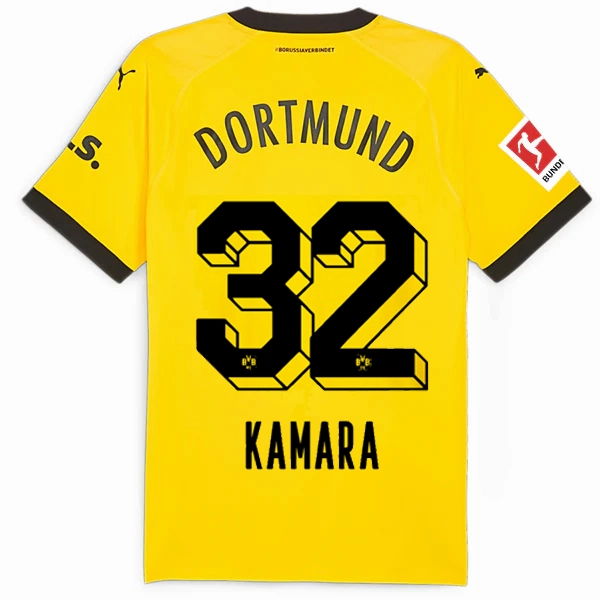 Puma Borussia Dortmund Authentic Kamara Home Jersey w/ Bundesliga Patch 23/24 (Cyber Yellow/Puma Black) Wrinkle resistant fabric Flatlock Seams