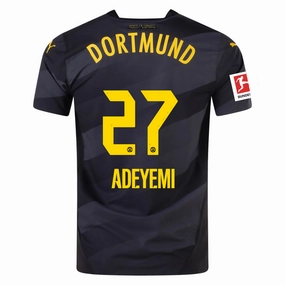 Eco Friendly Fibers Puma Borussia Dortmund Authentic Karim Adeyemi Away Jersey w/ Bundesliga Patch 24/25 (Puma Black/Faster Yellow)