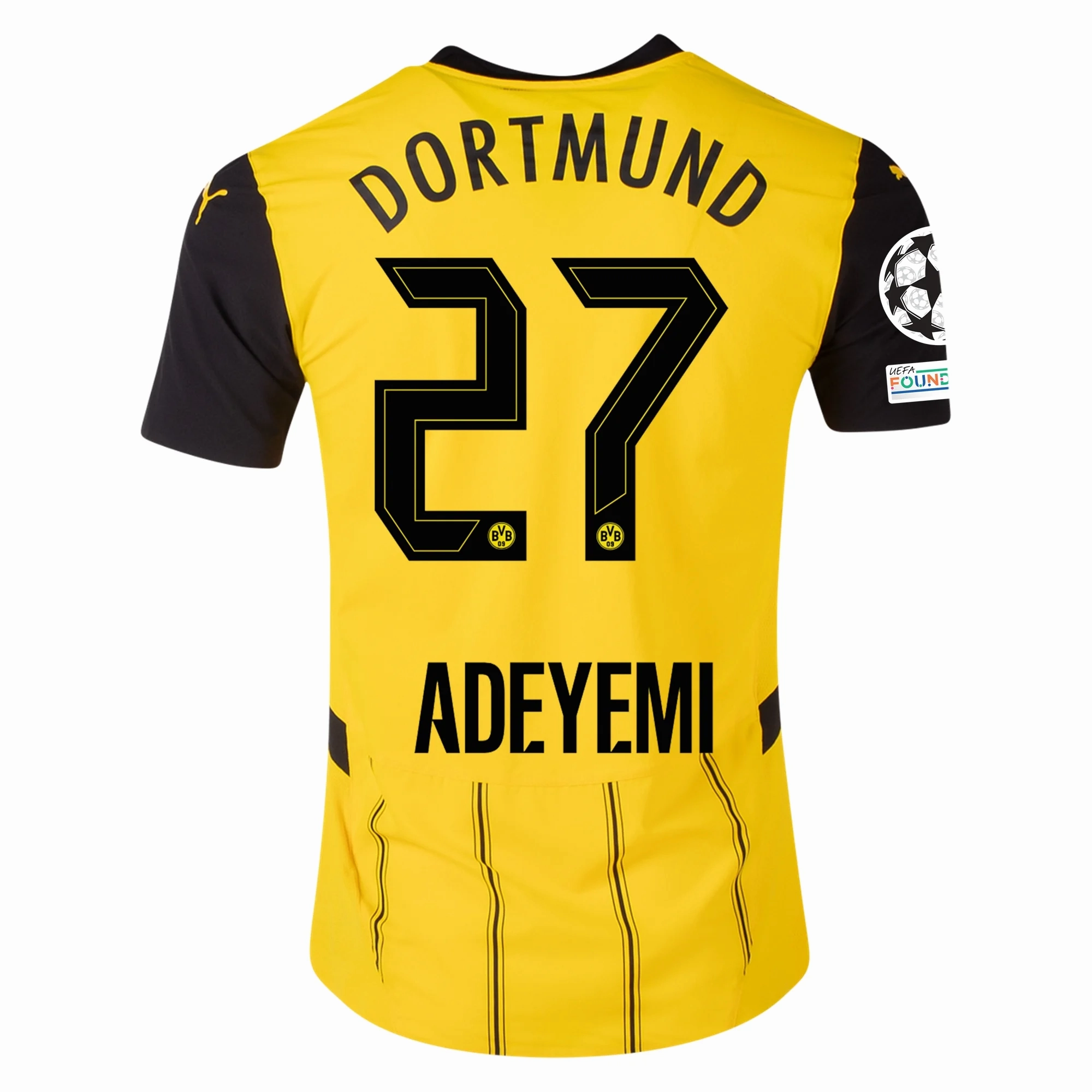 Puma Borussia Dortmund Authentic Karim Adeyemi Home Jersey w/ Champions League Patches 24/25 (Faster Yellow/Puma Black) Versatile Use