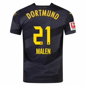 Low Profile Stitching Non Chafing Edges Puma Borussia Dortmund Authentic Malen Away Jersey w/ Bundesliga Patch 24/25 (Puma Black/Faster Yellow)