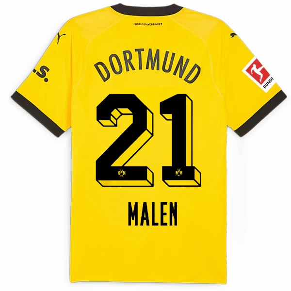 Fade Resistant Prints Move Support Puma Borussia Dortmund Authentic Malen Home Jersey w/ Bundesliga Patch 23/24 (Cyber Yellow/Puma Black)