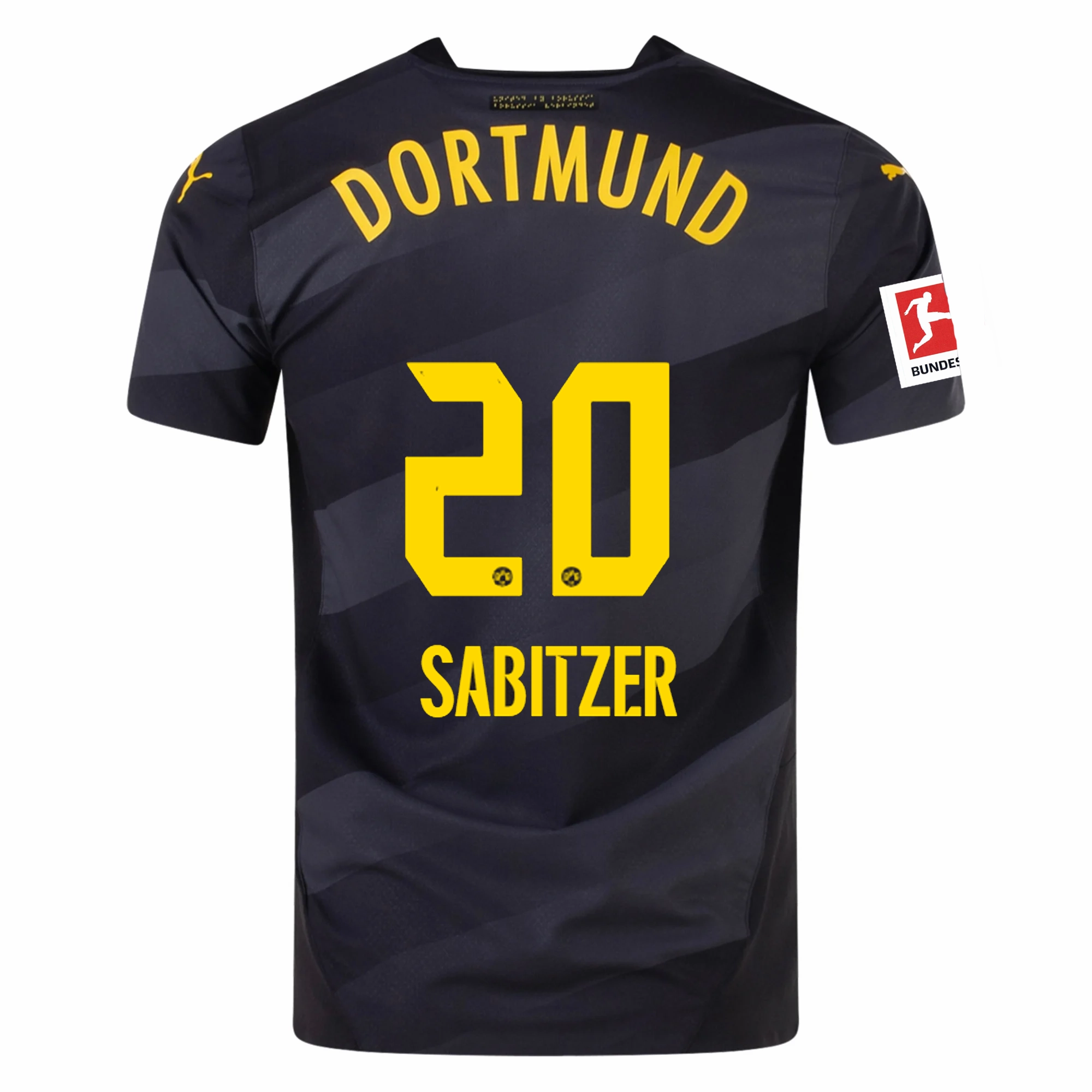 Puma Borussia Dortmund Authentic Marcel Sabitzer Away Jersey w/ Bundesliga Patch 24/25 (Puma Black/Faster Yellow) Friction Reducing Inner Layer