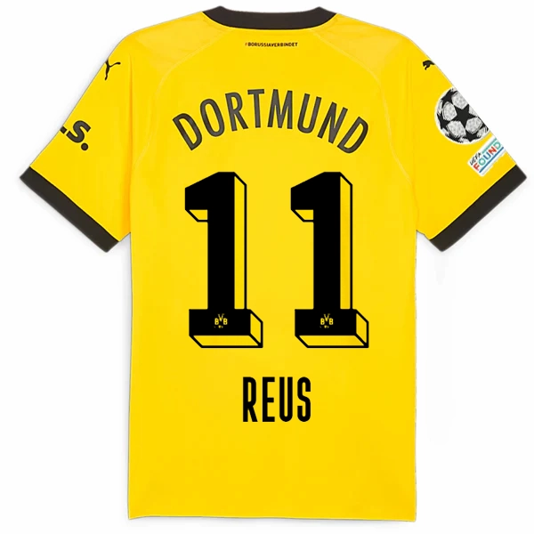 Eco Conscious Dye Process Jacquard Knit Puma Borussia Dortmund Authentic Marco Reus Home Jersey w/ Champions League Patches 23/24 (Cyber Yellow/Puma Black)