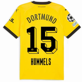 Puma Borussia Dortmund Authentic Mats Hummels Home Jersey w/ Champions League Patches 23/24 (Cyber Yellow/Puma Black) Snag Resistant Knit