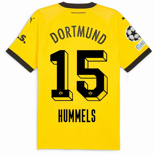 Puma Borussia Dortmund Authentic Mats Hummels Home Jersey w/ Champions League Patches 23/24 (Cyber Yellow/Puma Black) Snag Resistant Knit