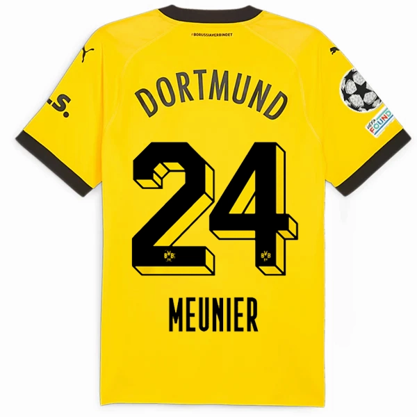Stretchable Side Inserts Lightweight Core Spacing Puma Borussia Dortmund Authentic Meunier Home Jersey w/ Champions League Patches 23/24 (Cyber Yellow/Puma Black)