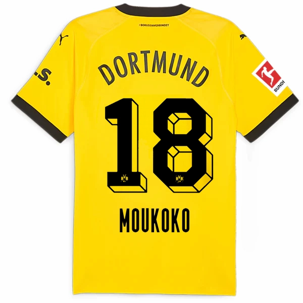Puma Borussia Dortmund Authentic Muokoko Home Jersey w/ Bundesliga Patch 23/24 (Cyber Yellow/Puma Black) Flexible Hemline Flattering Drop Shoulder