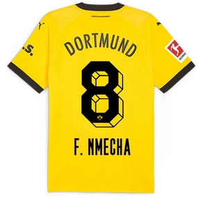 Puma Borussia Dortmund Authentic Nmecha Home Jersey w/ Bundesliga Patch 23/24 (Cyber Yellow/Puma Black) Garment Dyed Colorfastness Moisture Control System