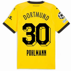 Puma Borussia Dortmund Authentic Pohlmann Home Jersey w/ Champions League Patches 23/24 (Cyber Yellow/Puma Black) Temperature Regulating Lining
