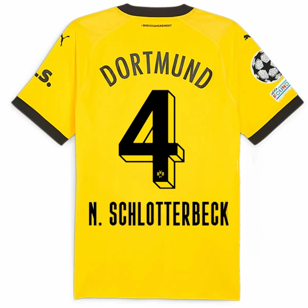 Puma Borussia Dortmund Authentic Schlotterback Home Jersey w/ Champions League Patches 23/24 (Cyber Yellow/Puma Black) All-Purpose Wear Hydrophobic Edge Taping