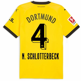 Puma Borussia Dortmund Authentic Schlotterson Home Jersey w/ Bundesliga Patch 23/24 (Cyber Yellow/Puma Black) Ultra Comfort Non Irritating Seamless Edges