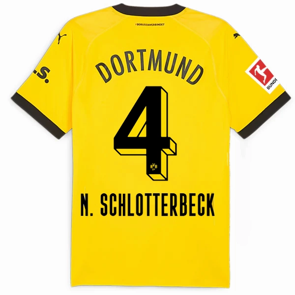 Microfiber Performance Blend Casual Gear Puma Borussia Dortmund Authentic Schlotterson Home Jersey w/ Bundesliga Patch 23/24 (Cyber Yellow/Puma Black)