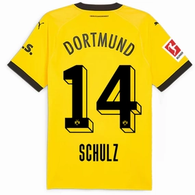 Puma Borussia Dortmund Authentic Schulz Home Jersey w/ Bundesliga Patch 23/24 (Cyber Yellow/Puma Black) All Day Comfort Fit Court Style